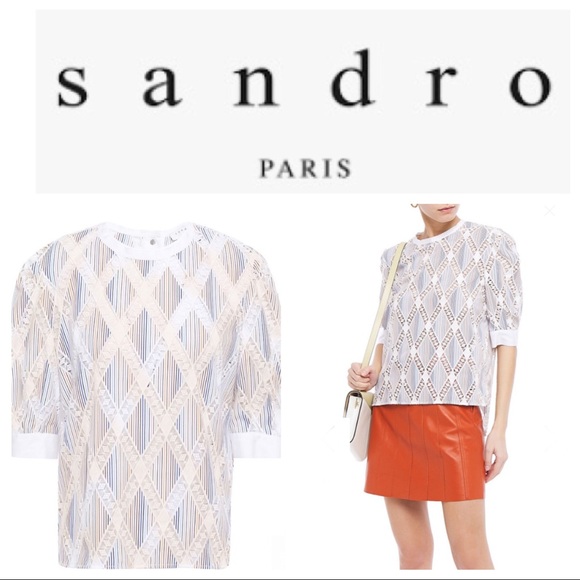 Sandro Tops - Sandro Zoli Multi Colored Striped Lace Tunic Top